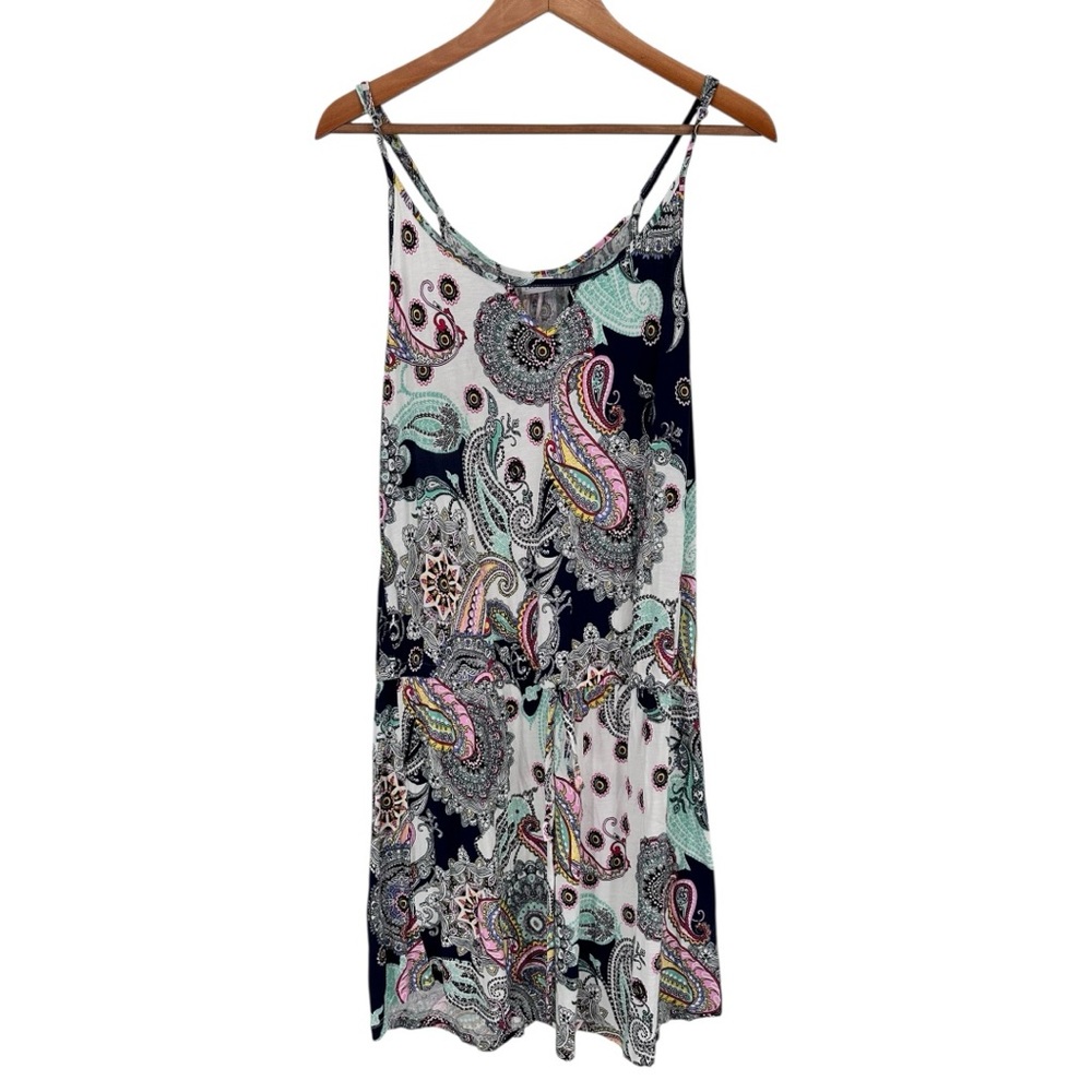 Lascana Blouson Sleeveless Mini Dress in Blue Multi Paisley size 8 Tie Waist